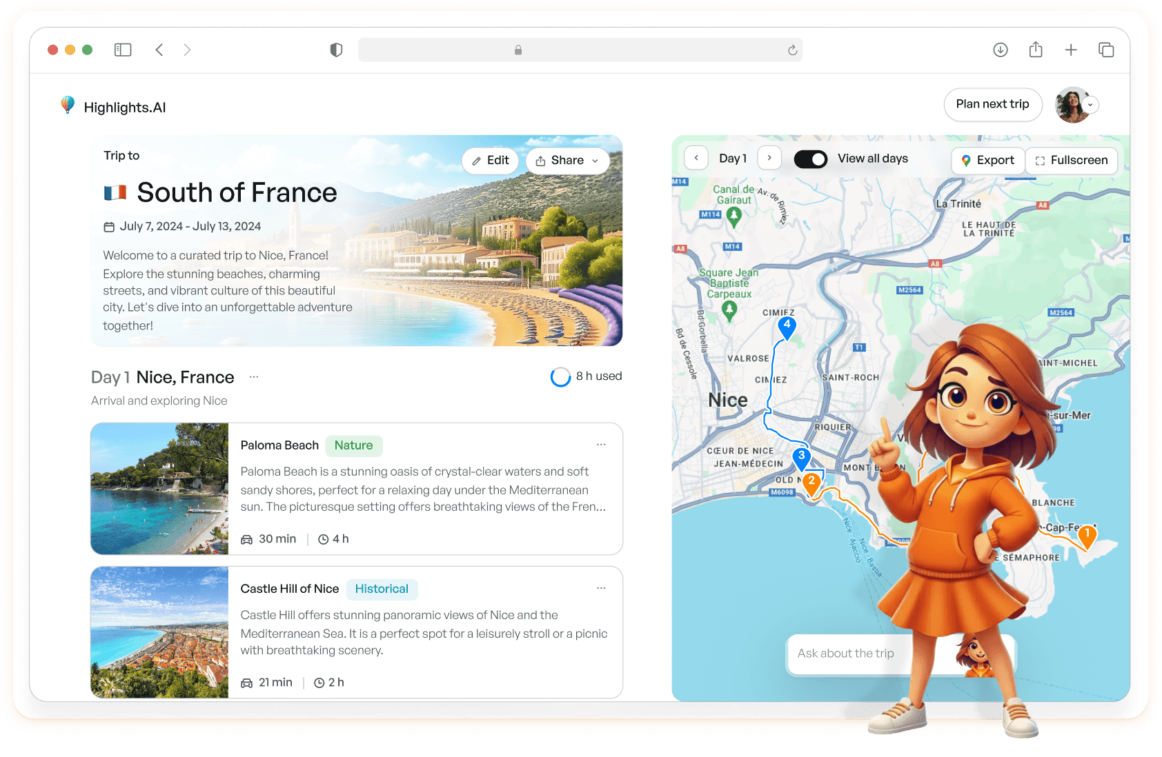 Highlights Pro travel planning preview