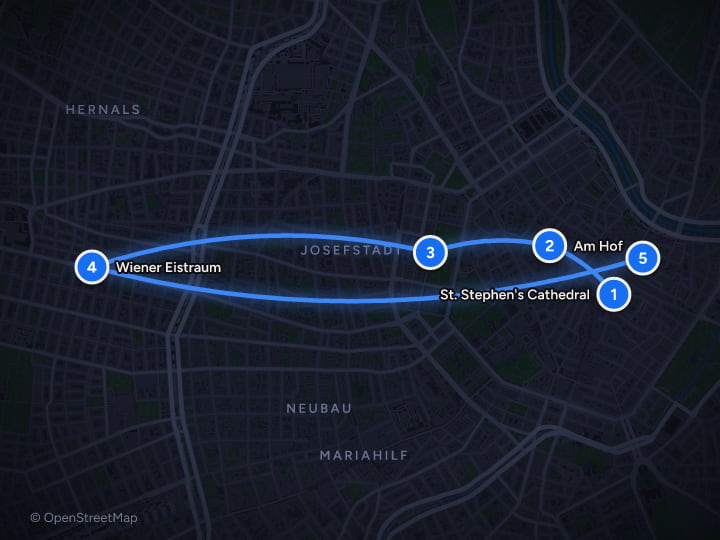 Map of Vienna and Prague: 5 days of Advent markets and castles: Day 1, St. Stephen's Cathedral, Am Hof, Rathausplatz, Wiener Eistraum, Figlmüller at Wollzeile
