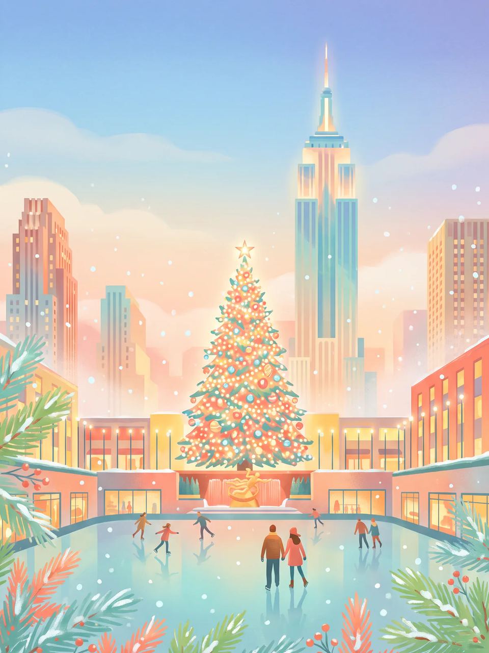 Poster: New York in December: Broadway, Windows and Midnight Lights